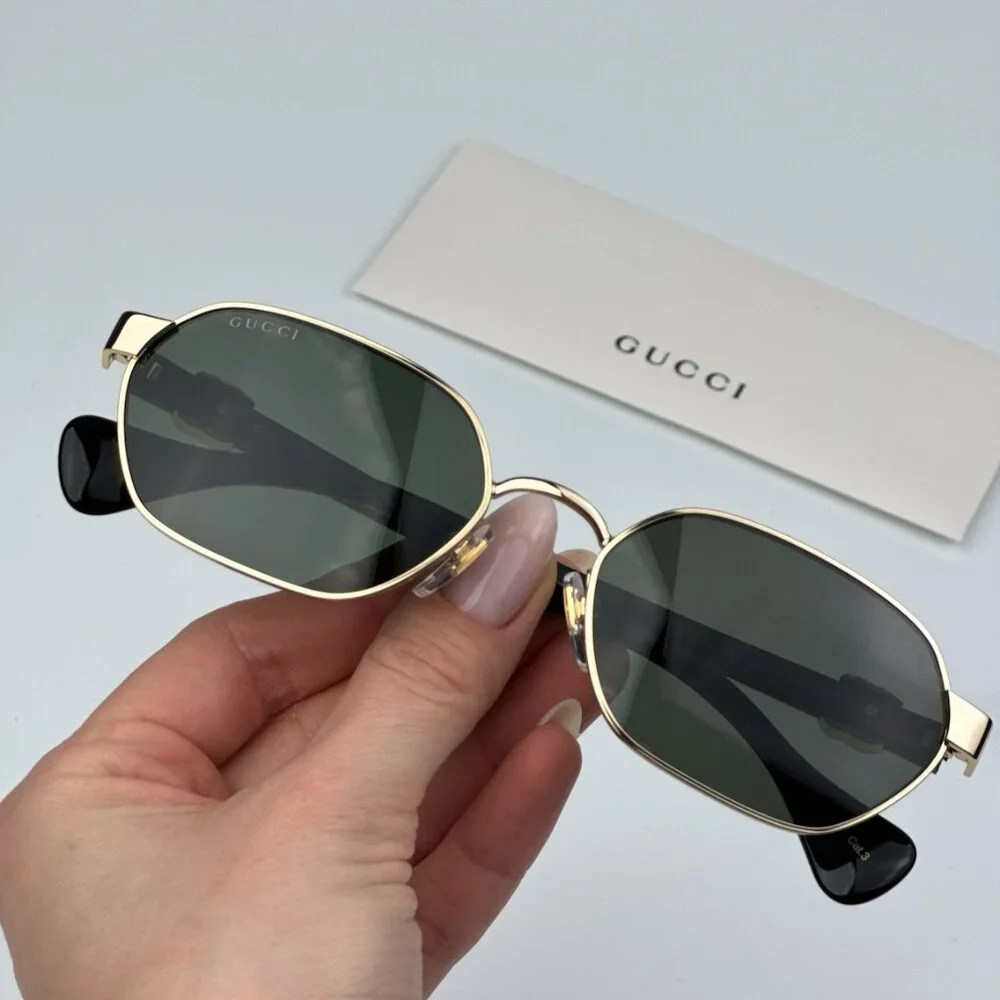Gucci GG1593S 001 BRAND NEW Sunglasses Gold Grey Geometric Unisex